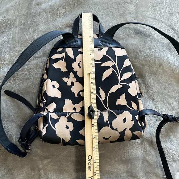 Kate Spade New York Backpack Womens Mini Black Beige Floral Print Zip Pockets - Picture 10 of 11